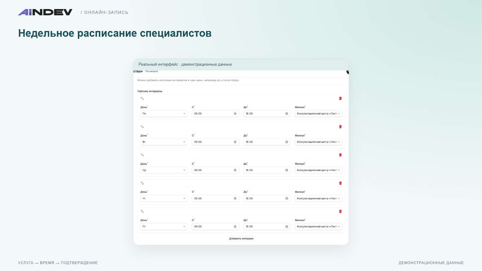 Недельное расписание специалистов