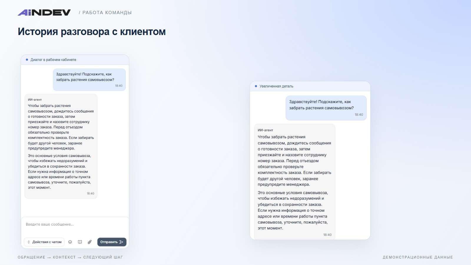 История разговора с клиентом