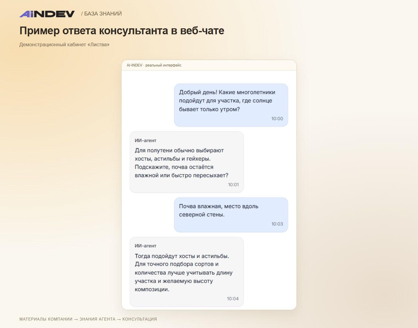 Пример ответа консультанта в веб-чате